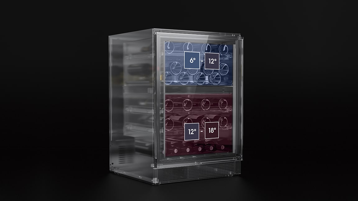 Dual Zone for serving reds and whites, or cellaring and serving